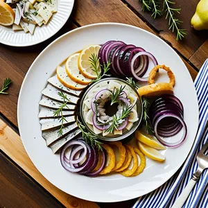 Рецепт Солёная сельдь с грушей и голубым сыром - Сборка закуски