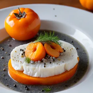 Рецепт Солёная сельдь с хурмой и козьим сыром - Подача
