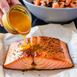 Рецепт Солёный лосось с мёдом и горчицей - Нанесение маринада на лосося