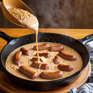 Рецепт Сосиски с арахисовым соусом и жареным луком-шалот - Соединение с соусом