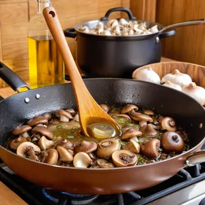 Рецепт Сосиски с грибами и сливочным соусом - Обжарка грибов