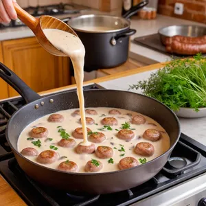 Рецепт Сосиски с грибами и сливочным соусом - Приготовление сливочного соуса