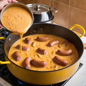 Рецепт Сосиски с карри и кокосовым молоком - Тушение в кокосовом молоке