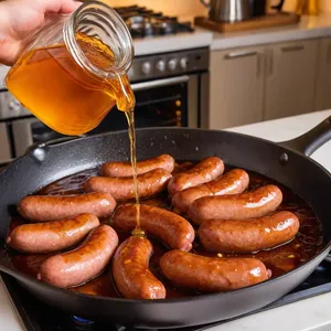 Рецепт Сосиски с кленовым сиропом и жареными орехами - Добавление кленового сиропа