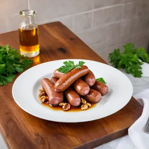Рецепт Сосиски с кленовым сиропом и жареными орехами - Подача