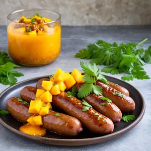 Рецепт Сосиски с манговым чатни и кинзой - Подача блюда