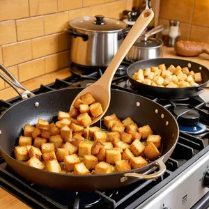 Рецепт Сосиски с медово-горчичным соусом и хрустящими крутонами - Приготовление крутонов