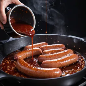 Рецепт Сосиски с пикантным соусом терияки и кунжутом - Томление в соусе терияки