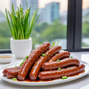 Рецепт Сосиски с пикантным соусом терияки и кунжутом - Подача и украшение