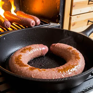 Рецепт Сосиски с соусом из граната и кедровыми орешками - Обжарка сосисок