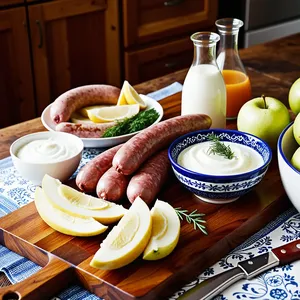 Рецепт Сосиски с соусом из хрена и жареным яблоком - Подготовка ингредиентов