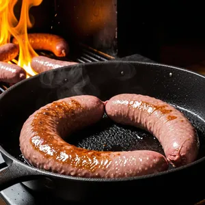 Рецепт Сосиски с соусом из хрена и жареным яблоком - Приготовление сосисок