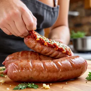 Рецепт Сосиски с сыром и вялеными томатами - Начинка сосисок
