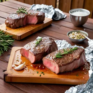 Рецепт Стейк из говядины с розмарином и чесночным маслом - Отдых стейков