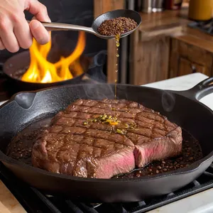 Рецепт Стейк с кофейной корочкой и вишнёвым джемом - Обжаривание стейков