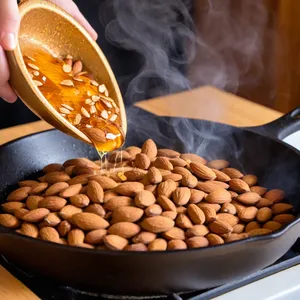Рецепт Стейк с соусом из ежевики и жареным миндалем - Обжарка миндаля