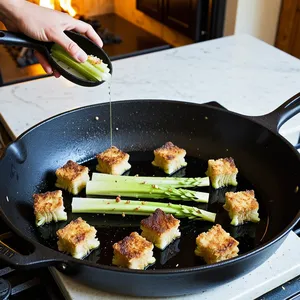 Рецепт Стейк с соусом из клюквы и жареным сельдереем - Приготовление жареного сельдерея