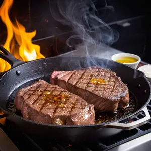 Рецепт Стейк с соусом из крыжовника и жареными кедровыми орешками - Жарка стейков