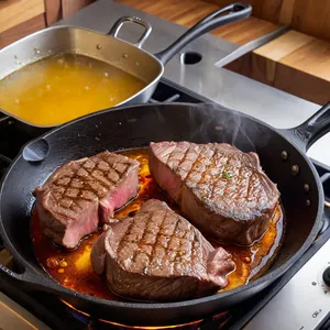 Рецепт Стейк с соусом из облепихи и жареными грецкими орехами - Жарка стейков