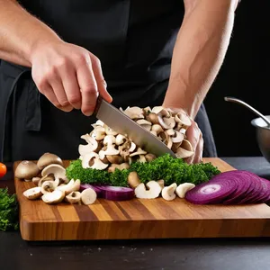 Рецепт Суп с грибами и картофелем - Нарезка овощей и грибов