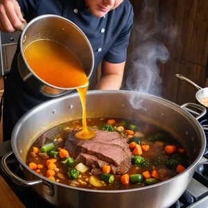Рецепт Суп с копченой грудинкой и перловкой - Соединение компонентов
