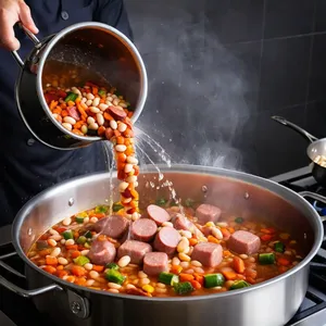 Рецепт Суп с копченой колбасой и фасолью - Сборка супа
