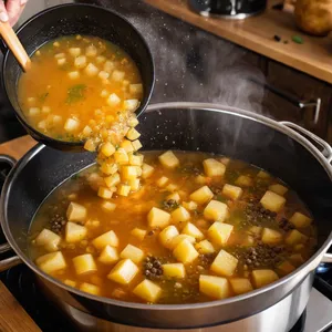 Рецепт Суп с копченой колбасой и фасолью - Добавление картофеля и специй