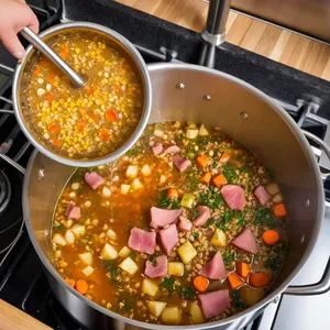 Рецепт Суп с копченым окороком и ячневой крупой - Сборка супа