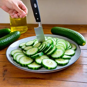 Рецепт Свекольник с огурцом и укропом на кефире - Нарезка огурцов и зелени