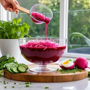 Рецепт Свекольник с редисом и зеленым луком - Сборка свекольника
