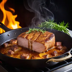 Рецепт Свиная корейка с яблочным сидром и розмарином - Обжарка мяса