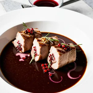 Рецепт Свиная вырезка с гранатовым соусом и грецкими орехами - Подача блюда