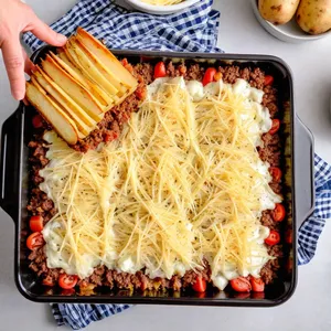 Рецепт Сырная запеканка с фаршем и картофелем - Сборка запеканки
