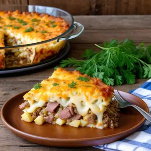 Рецепт Сырная запеканка с фаршем и картофелем - Подача