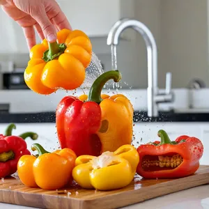 Рецепт Сырные фаршированные перцы с песто и кедровыми орешками - Подготовка перцев