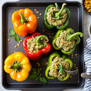 Рецепт Сырные фаршированные перцы с песто и кедровыми орешками - Фаршировка перцев