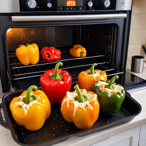 Рецепт Сырные фаршированные перцы с песто и кедровыми орешками - Запекание