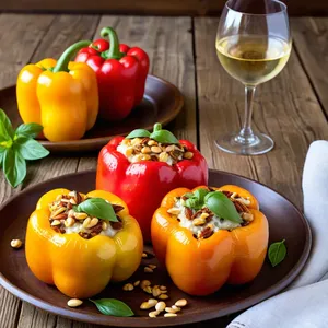 Рецепт Сырные фаршированные перцы с песто и кедровыми орешками - Подача