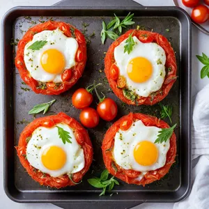 Рецепт Сырные гнезда с моцареллой и томатами - Добавление томатов и заливка яйцом