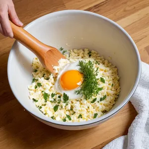 Рецепт Сырные колбаски с зеленью - Смешивание сырной массы