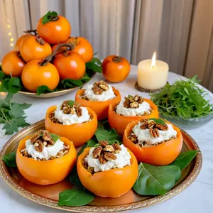 Рецепт Сырные корзинки с хурмой и грецким орехом - Сборка и подача