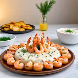 Рецепт Сырные рафаэлки с креветками и чесночным соусом - Подача