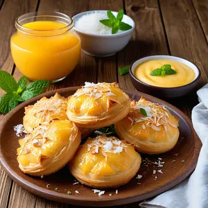 Рецепт Сырные ракушки с манго и кокосом - Подача
