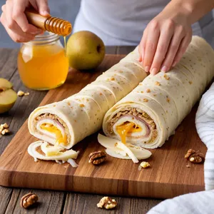 Рецепт Сырные роллы с грушей и грецким орехом - Нарезка и подача