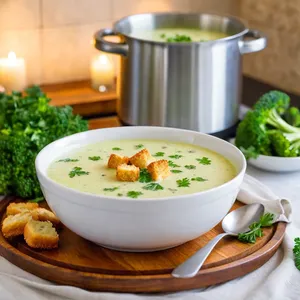 Рецепт Сырный суп с брокколи и гренками - Подача