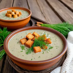 Рецепт Тюря с копчёной грудинкой и зелёным яблоком на квасе - Подача и оформление