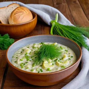 Рецепт Тюря с копчёной колбасой и горчицей на квасе - Подача