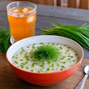 Рецепт Тюря с копчёной курицей и чесноком на квасе - Подача