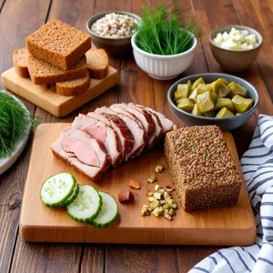 Рецепт Тюря с копчёной свининой и маринованным луком на квасе - Нарезка основных ингредиентов