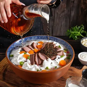 Рецепт Тюря с копчёной уткой и апельсиновой цедрой на квасе - Заправка и seasoning